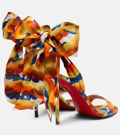Christian Louboutin Miss Z Multi Silk Ankle-wrap Red Sole Sandals In Multi