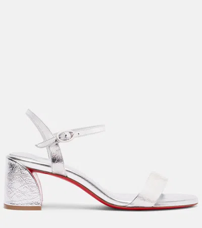 Christian Louboutin Miss Jane Metallic Red Sole Ankle-strap Sandals In Silver