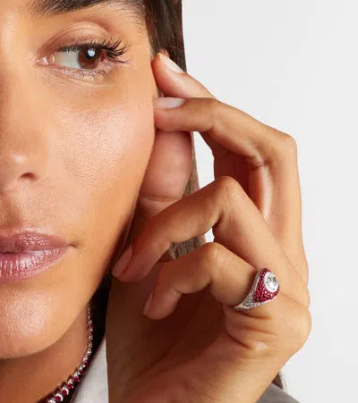 Kamyen 18kt White Gold Pinky Ring With Diamonds And Rubies