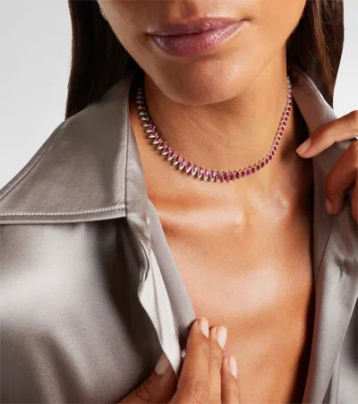 Kamyen 18kt White Gold Choker With Rubies