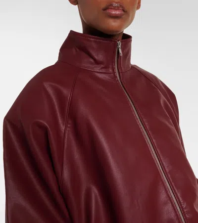 The Frankie Shop Oversized Faux Leather Bomber Jacket With Puff Sleeves In Burgundy