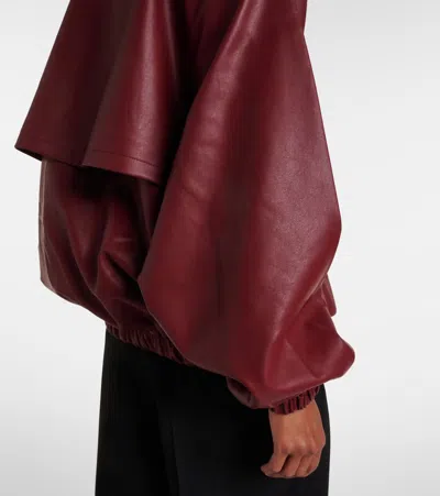 The Frankie Shop Oversized Faux Leather Bomber Jacket With Puff Sleeves In Burgundy