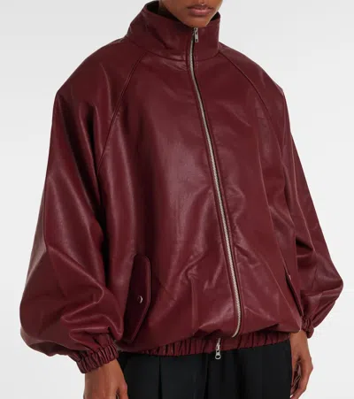 The Frankie Shop Oversized Faux Leather Bomber Jacket With Puff Sleeves In Burgundy