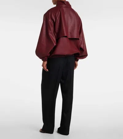 The Frankie Shop Oversized Faux Leather Bomber Jacket With Puff Sleeves In Burgundy