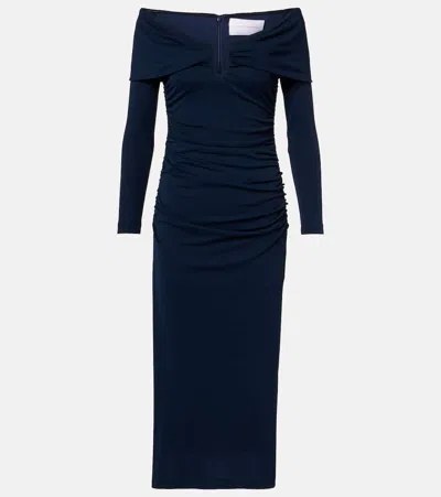 Carolina Herrera Off-the-shoulder Ruched Midi Dress In Blue