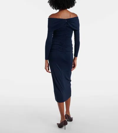 Carolina Herrera Off-the-shoulder Ruched Midi Dress In Blue