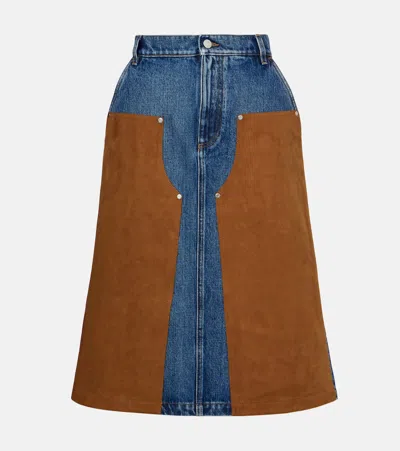 Stella Mccartney Faux Suede-trimmed Denim Midi Skirt