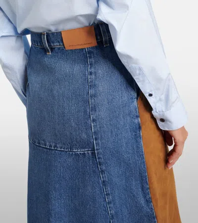 Stella Mccartney Faux Suede-trimmed Denim Midi Skirt