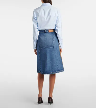 Stella Mccartney Faux Suede-trimmed Denim Midi Skirt