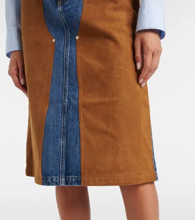 Stella Mccartney Faux Suede-trimmed Denim Midi Skirt