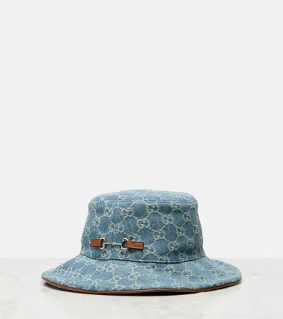 Gucci Gg Denim Bucket Hat With Horsebit