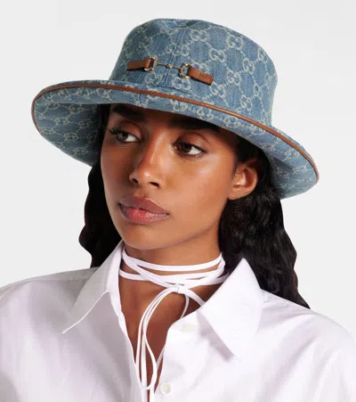 Gucci Gg Denim Bucket Hat With Horsebit