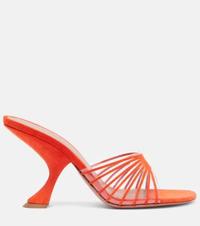 Amina Muaddi Mookie Suede Pvc Comma-heel Mules In Red