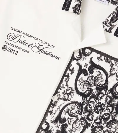Dolce & Gabbana Majolica Logo Cotton Piqué Shirt In White