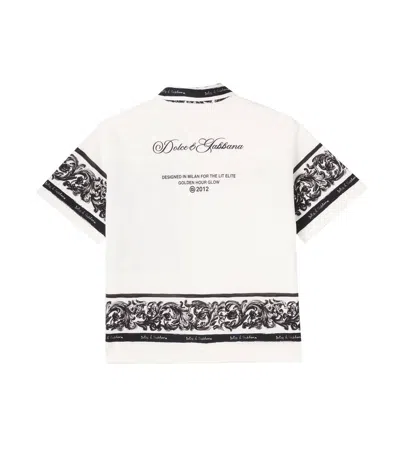 Dolce & Gabbana Majolica Logo Cotton Piqué Shirt In White