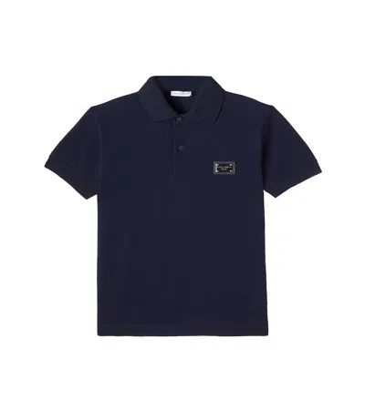 Dolce & Gabbana Logo Cotton Piqué Polo Shirt In Blue