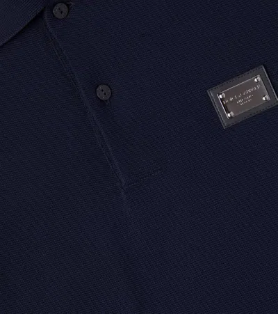 Dolce & Gabbana Logo Cotton Piqué Polo Shirt In Blue