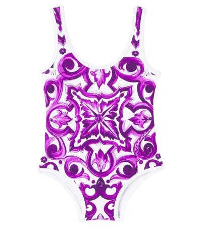 Dolce & Gabbana Baby Majolica Printed Swimsuit In Purple