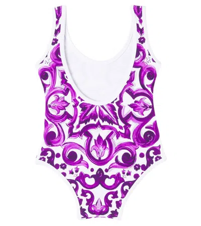 Dolce & Gabbana Baby Majolica Printed Swimsuit In Purple