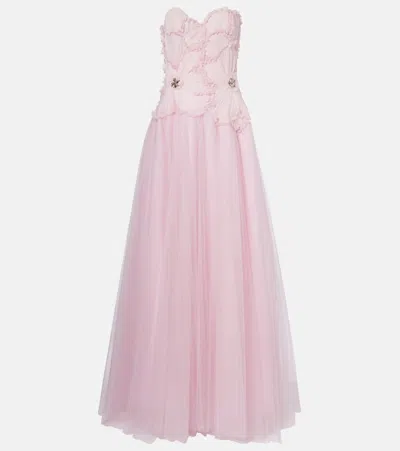 Costarellos Edra Embellished Tulle Bustier Gown In Pink