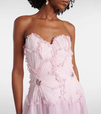 Costarellos Edra Embellished Tulle Bustier Gown In Pink