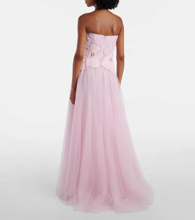 Costarellos Edra Embellished Tulle Bustier Gown In Pink