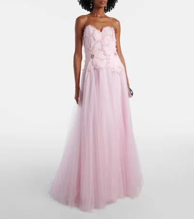 Costarellos Edra Embellished Tulle Bustier Gown In Pink