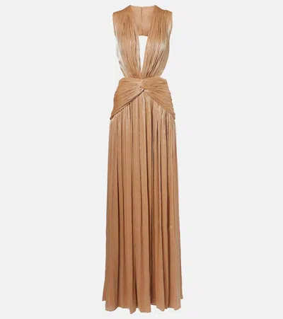 Costarellos Silla Cutout Gathered Gown In Gold