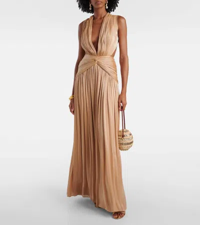 Costarellos Silla Cutout Gathered Gown In Gold