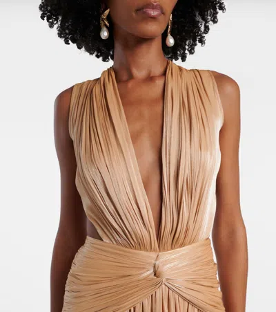 Costarellos Silla Cutout Gathered Gown In Gold
