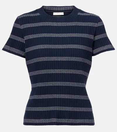 Vince Ribbed-knit Striped Cotton-blend T-shirt