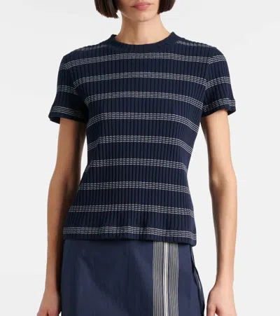 Vince Ribbed-knit Striped Cotton-blend T-shirt
