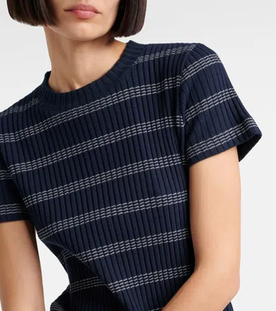 Vince Ribbed-knit Striped Cotton-blend T-shirt