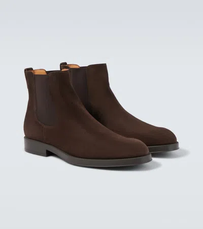 Tod's Round Toe Suede Chelsea Boots With Elastic Side Panels