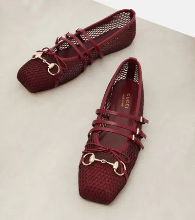 Gucci Horsebit Mesh And Leather Ballet Flats
