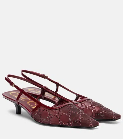 Gucci 35mm Gg Crystal-embellished Slingback Pumps In Red