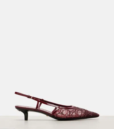 Gucci 35mm Gg Crystal-embellished Slingback Pumps In Red