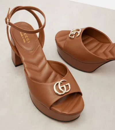 Gucci New Marmont Gg Leather Sandals In Brown