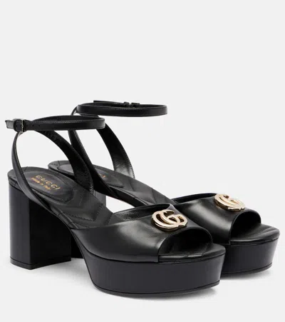 Gucci Double G Leather Platform Sandals In Black