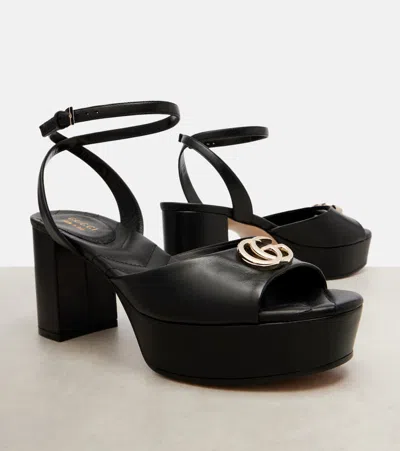 Gucci Double G Leather Platform Sandals In Black
