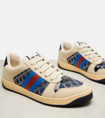 Gucci Screener Gg Leather-trimmed Denim Sneakers