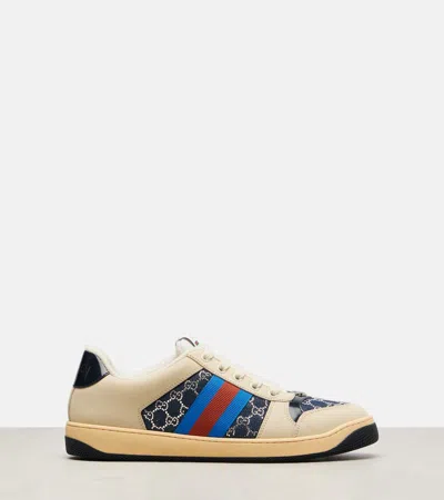Gucci Screener Gg Leather-trimmed Denim Sneakers