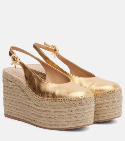 Gianvito Rossi Metallic Leather Platform Espadrilles
