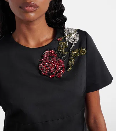 Alexander Mcqueen Crystal Rose Short-sleeve Taffeta Mini Dress In Black