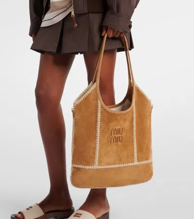 Miu Miu Ivy Medium Suede Tote Bag