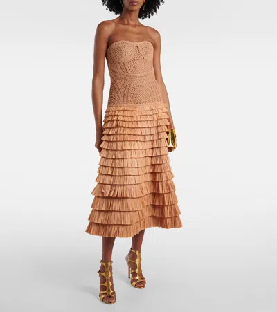 Simkhai Santana Raffia-blend Bustier Dress In Brown