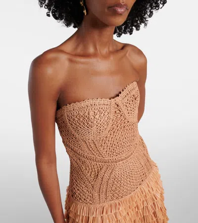 Simkhai Santana Raffia-blend Bustier Dress In Brown