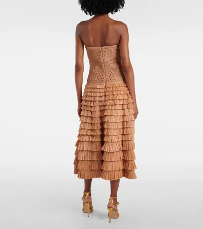 Simkhai Santana Raffia-blend Bustier Dress In Brown