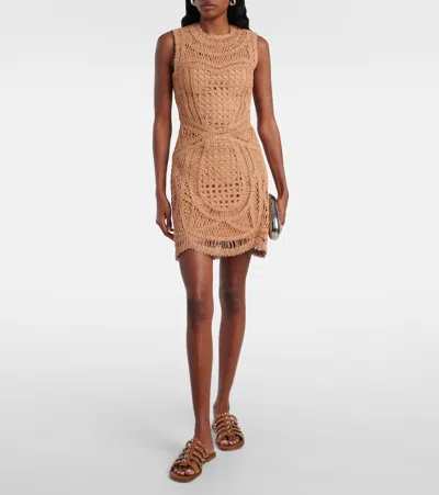 Simkhai Coen Raffia-blend Minidress In Brown