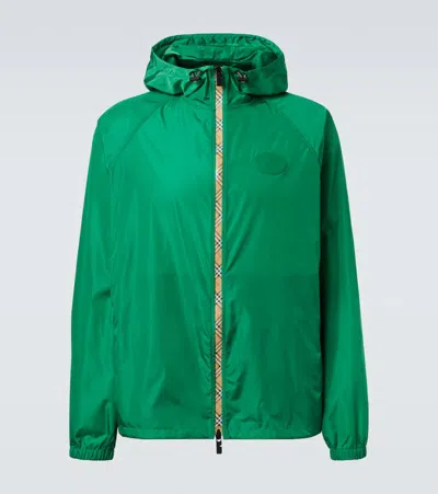 Burberry Check Trim Nylon Hooded Jacket In Green